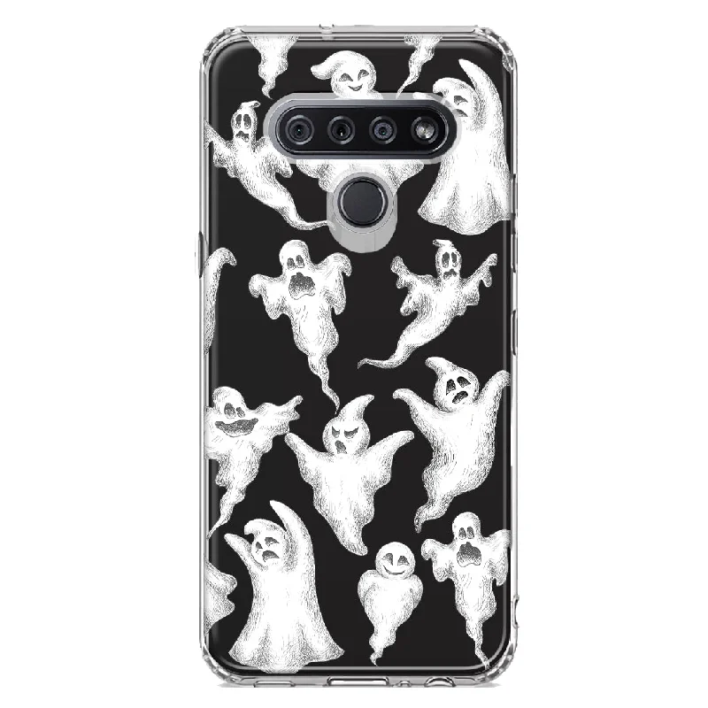 For LG K51 Cute Halloween Spooky Floating Ghosts Horror Scary Design Hybrid Protective Phone Case Cover