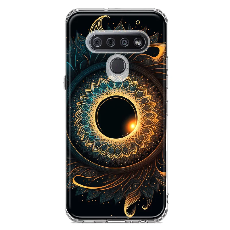 For LG K51 Mandala Geometry Abstract Eclipse Pattern Design Hybrid Protective Phone Case Cover