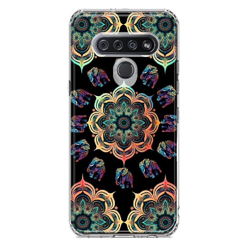 For LG K51 Mandala Geometry Abstract Elephant Pattern Design Hybrid Protective Phone Case Cover