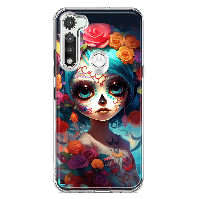 For Motorola Moto G Fast Halloween Spooky Colorful Day of the Dead Skull Girl Design Hybrid Protective Phone Case Cover