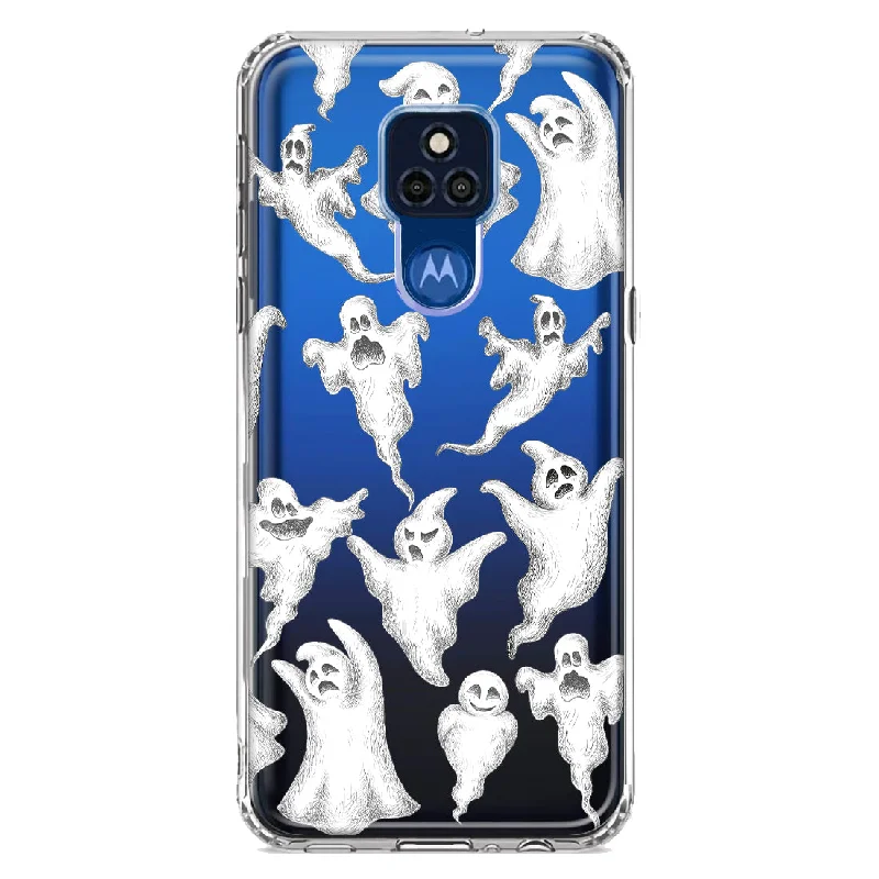 For Motorola Moto G Play 2021 Cute Halloween Spooky Floating Ghosts Horror Scary Design Hybrid Protective Phone Case Cover