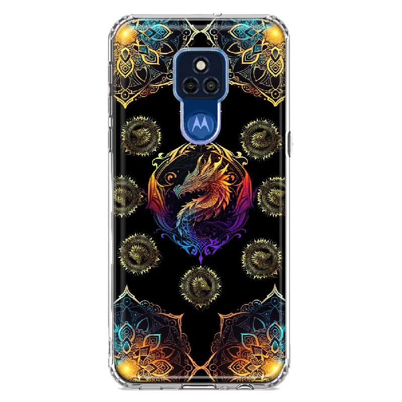 For Motorola Moto G Play 2021 Mandala Geometry Abstract Dragon Pattern Design Hybrid Protective Phone Case Cover