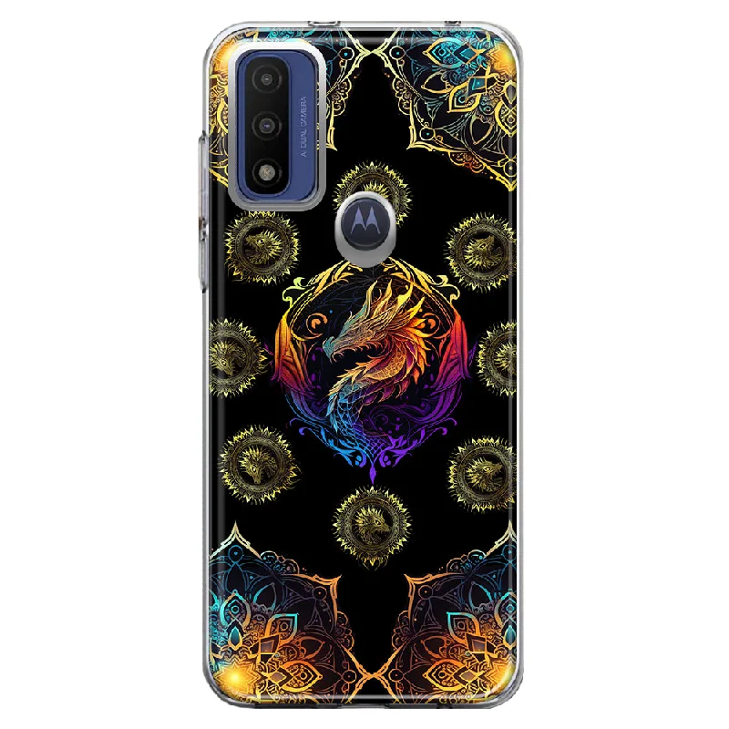 For Motorola Moto G Play 2023 Mandala Geometry Abstract Dragon Pattern Design Hybrid Protective Phone Case Cover