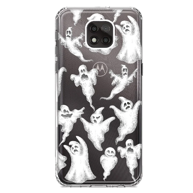 For Motorola Moto G Power 2021 Cute Halloween Spooky Floating Ghosts Horror Scary Design Hybrid Protective Phone Case Cover