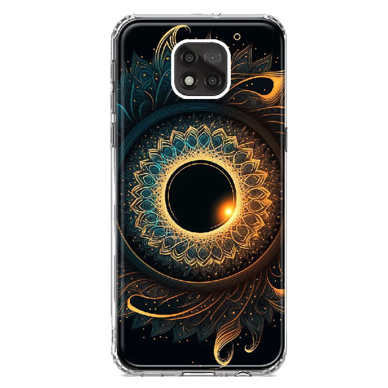 For Motorola Moto G Power 2021 Mandala Geometry Abstract Eclipse Pattern Design Hybrid Protective Phone Case Cover