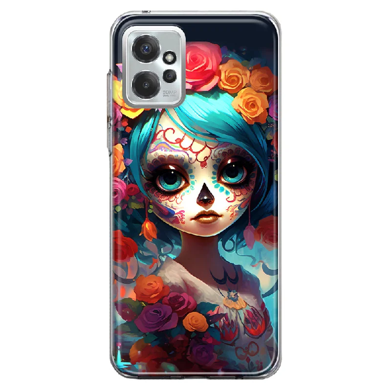 For Motorola Moto G Power 5G 2023 Halloween Spooky Colorful Day of the Dead Skull Girl Design Hybrid Protective Phone Case Cover