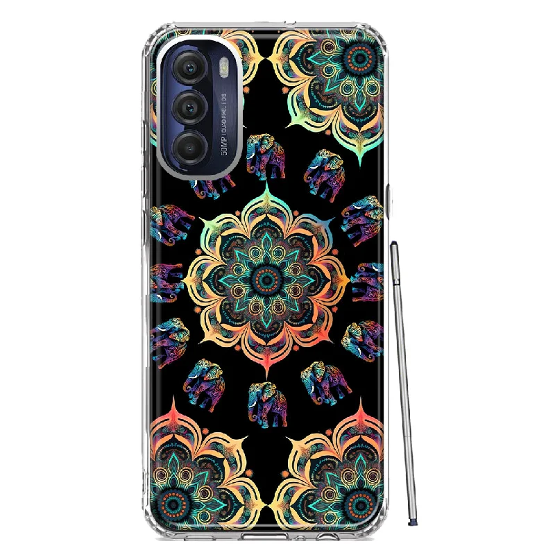 For Motorola Moto G Stylus 4G 2022 Mandala Geometry Abstract Elephant Pattern Design Hybrid Protective Phone Case Cover