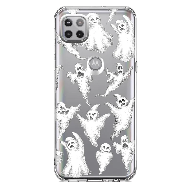 For Motorola One 5G Ace Cute Halloween Spooky Floating Ghosts Horror Scary Design Hybrid Protective Phone Case Cover