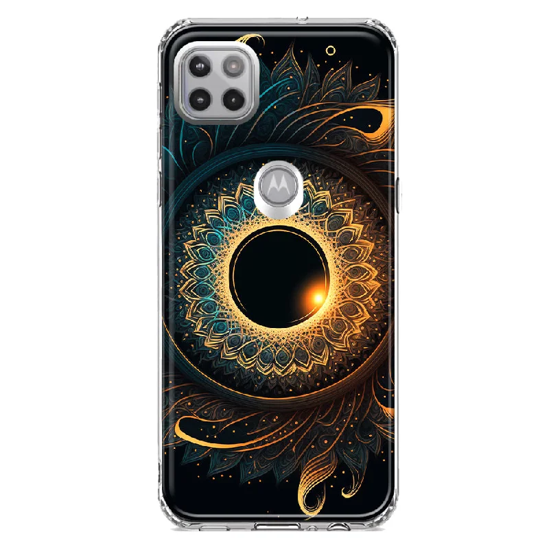 For Motorola One 5G Ace Mandala Geometry Abstract Eclipse Pattern Design Hybrid Protective Phone Case Cover