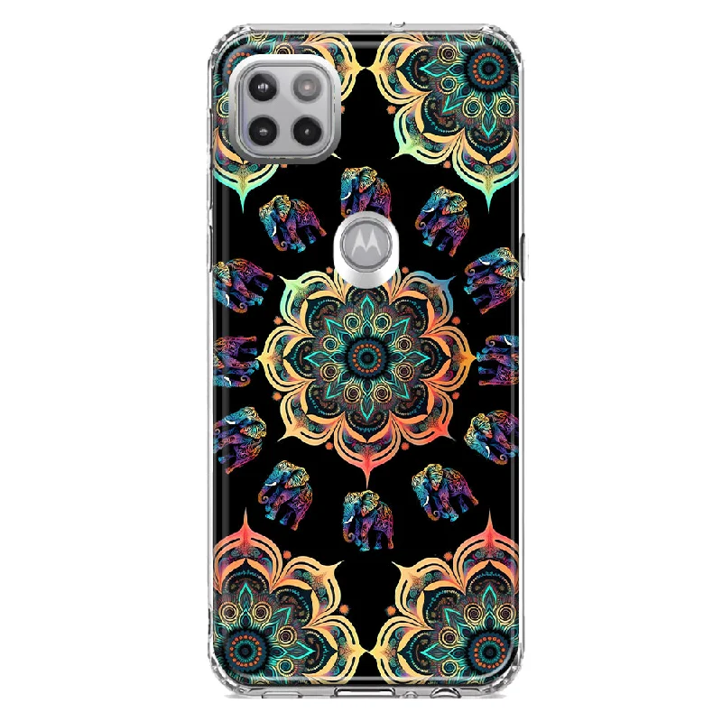 For Motorola One 5G Ace Mandala Geometry Abstract Elephant Pattern Design Hybrid Protective Phone Case Cover