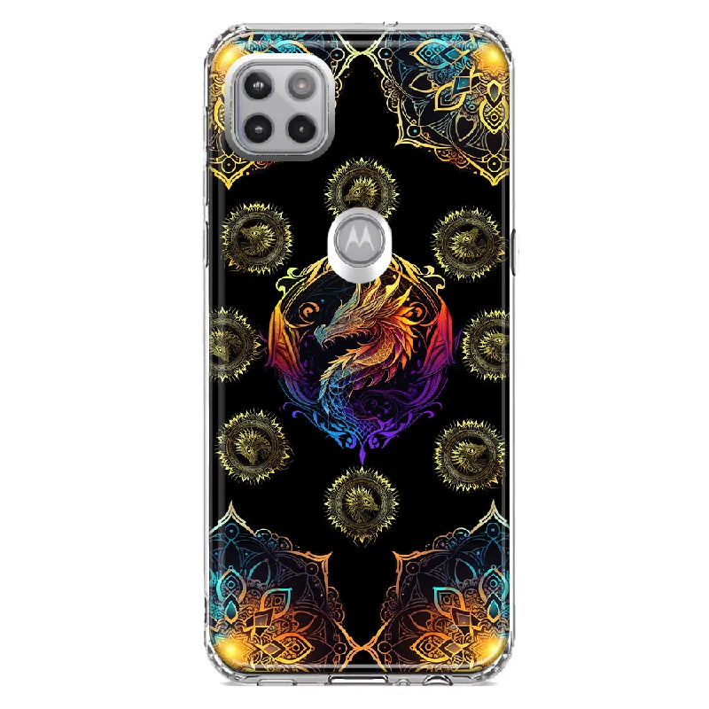 For Motorola One 5G Mandala Geometry Abstract Dragon Pattern Design Hybrid Protective Phone Case Cover