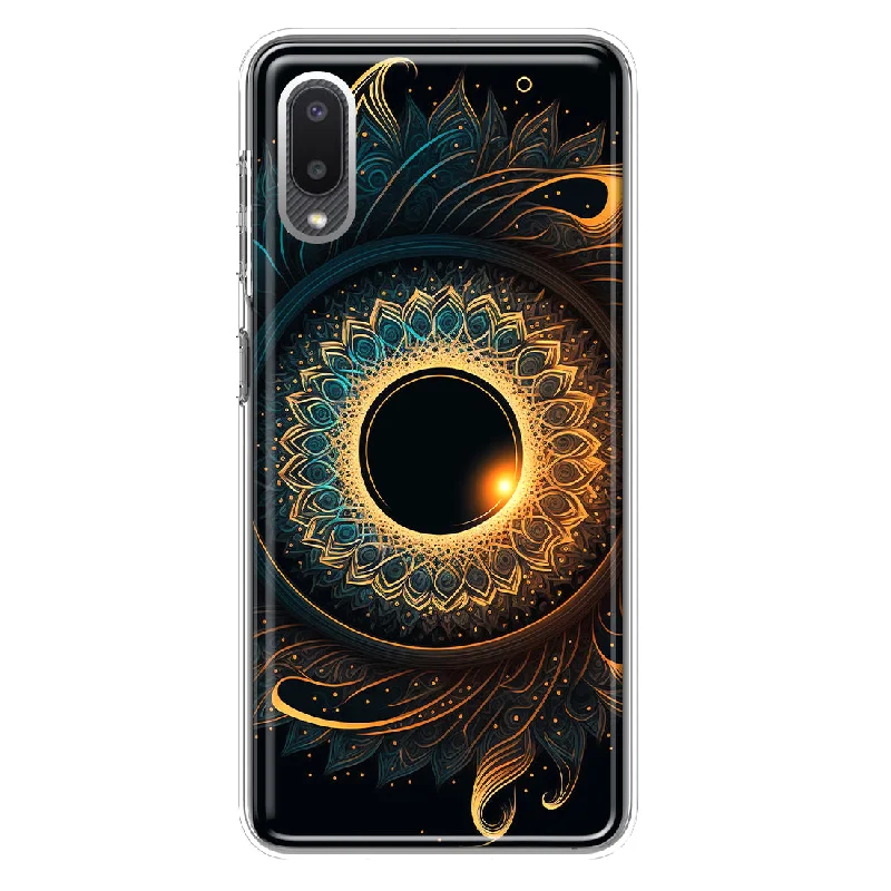 For Samsung Galaxy A02 Mandala Geometry Abstract Eclipse Pattern Design Hybrid Protective Phone Case Cover