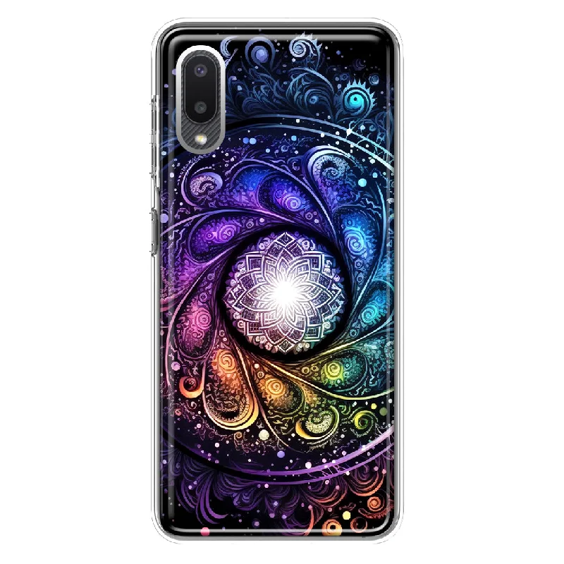 For Samsung Galaxy A02 Mandala Geometry Abstract Galaxy Pattern Design Hybrid Protective Phone Case Cover