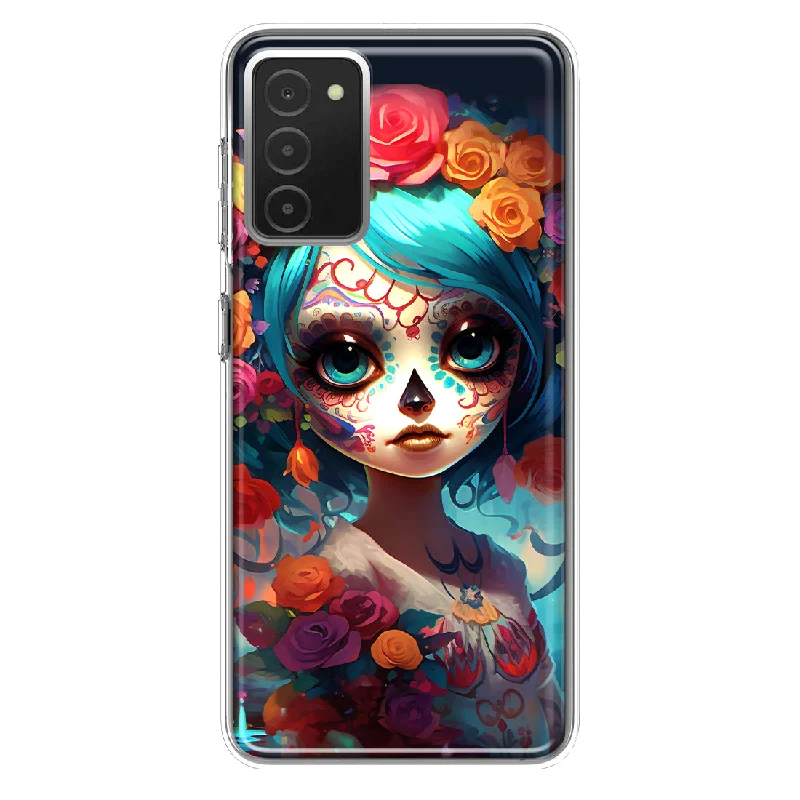 For Samsung Galaxy A03S Halloween Spooky Colorful Day of the Dead Skull Girl Design Hybrid Protective Phone Case Cover