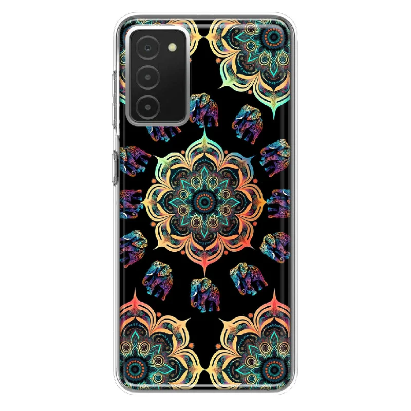 For Samsung Galaxy A03S Mandala Geometry Abstract Elephant Pattern Design Hybrid Protective Phone Case Cover