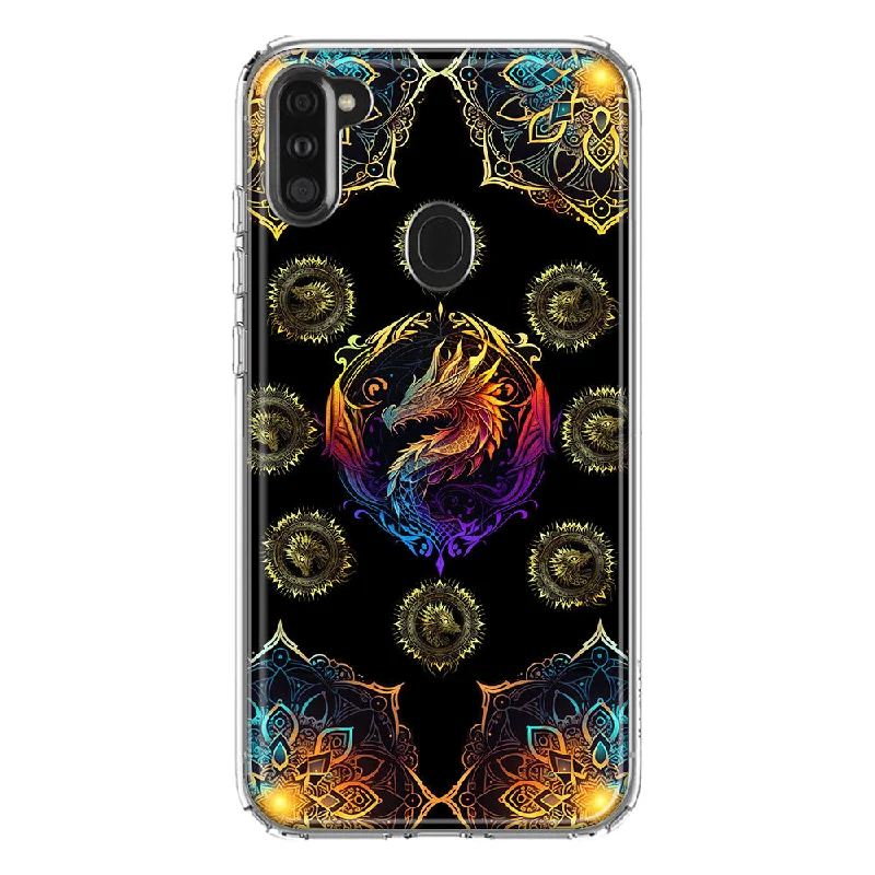 For Samsung Galaxy A11 Mandala Geometry Abstract Dragon Pattern Design Hybrid Protective Phone Case Cover