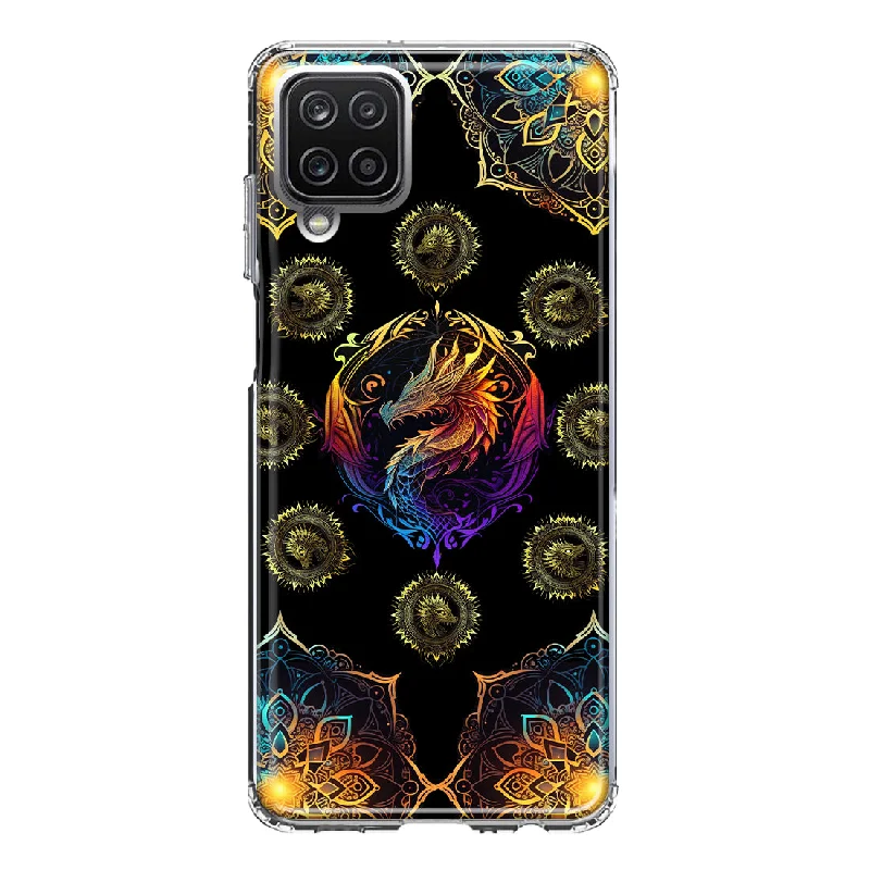 For Samsung Galaxy A12 Mandala Geometry Abstract Dragon Pattern Design Hybrid Protective Phone Case Cover