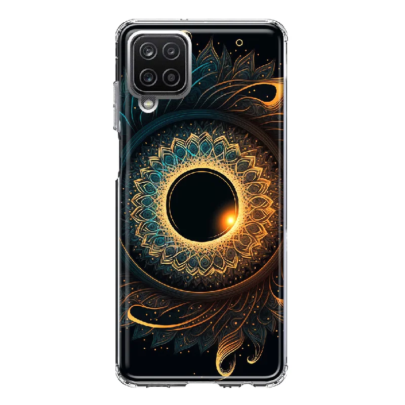 For Samsung Galaxy A12 Mandala Geometry Abstract Eclipse Pattern Design Hybrid Protective Phone Case Cover