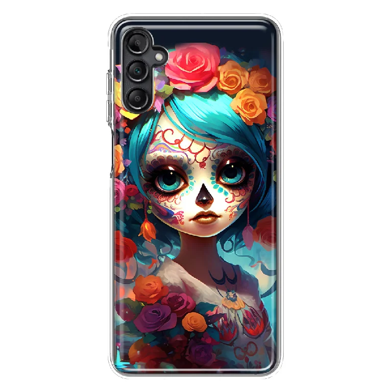 For Samsung Galaxy A13 Halloween Spooky Colorful Day of the Dead Skull Girl Design Hybrid Protective Phone Case Cover