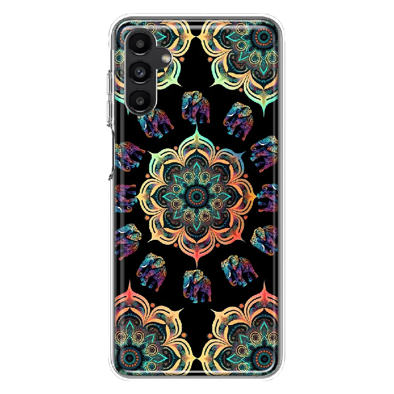 For Samsung Galaxy A13 Mandala Geometry Abstract Elephant Pattern Design Hybrid Protective Phone Case Cover