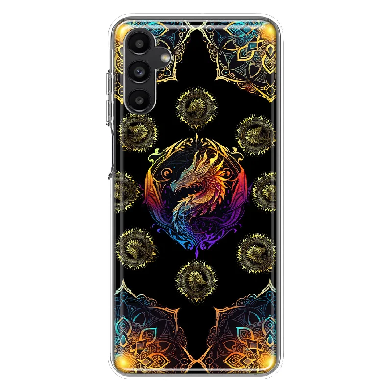 For Samsung Galaxy A14 5G Mandala Geometry Abstract Dragon Pattern Design Hybrid Protective Phone Case Cover