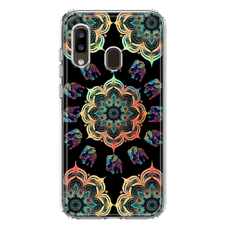 For Samsung Galaxy A20 Mandala Geometry Abstract Elephant Pattern Design Hybrid Protective Phone Case Cover