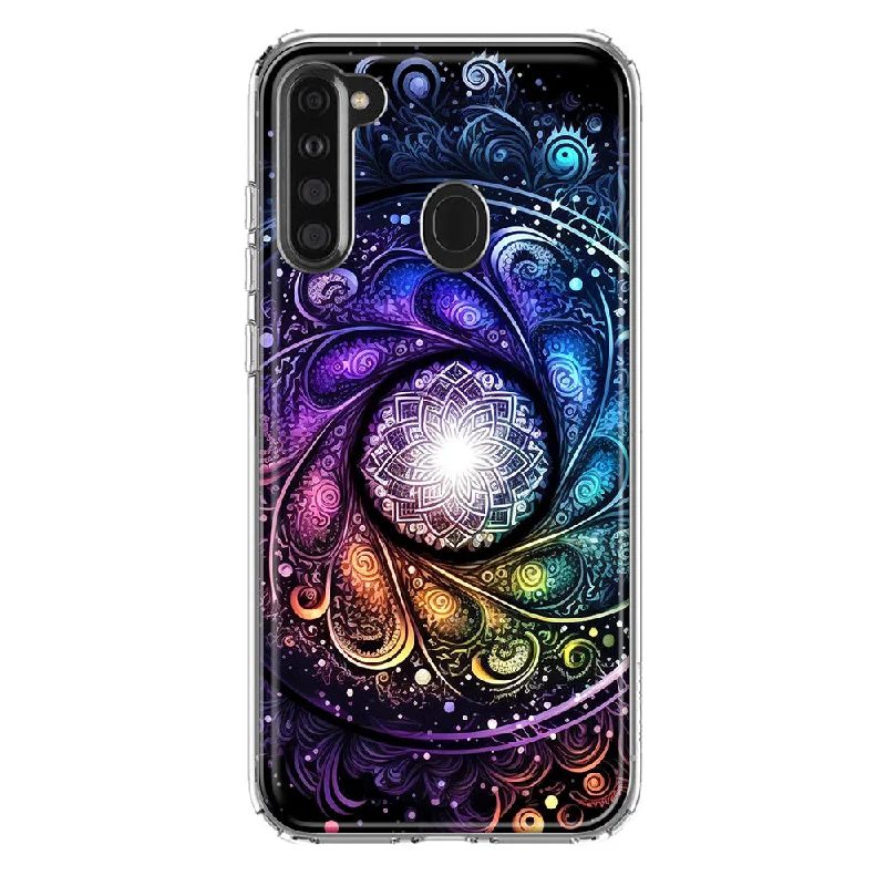 For Samsung Galaxy A21 Mandala Geometry Abstract Galaxy Pattern Design Hybrid Protective Phone Case Cover