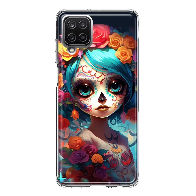 For Samsung Galaxy A22 5G Halloween Spooky Colorful Day of the Dead Skull Girl Design Hybrid Protective Phone Case Cover