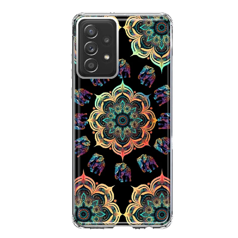 For Samsung Galaxy A32 Mandala Geometry Abstract Elephant Pattern Design Hybrid Protective Phone Case Cover