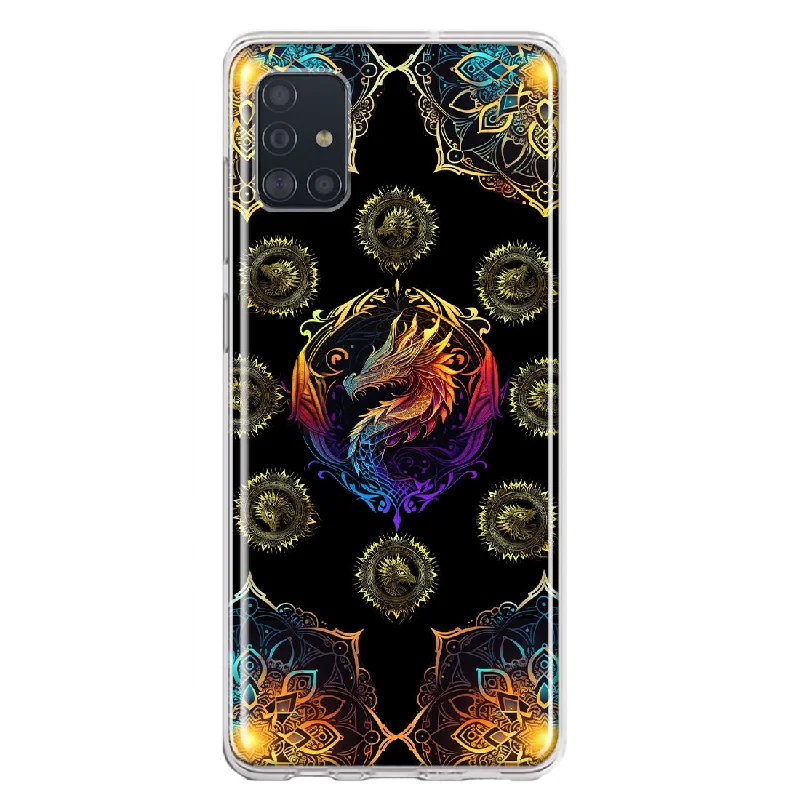 For Samsung Galaxy A51 Mandala Geometry Abstract Dragon Pattern Design Hybrid Protective Phone Case Cover