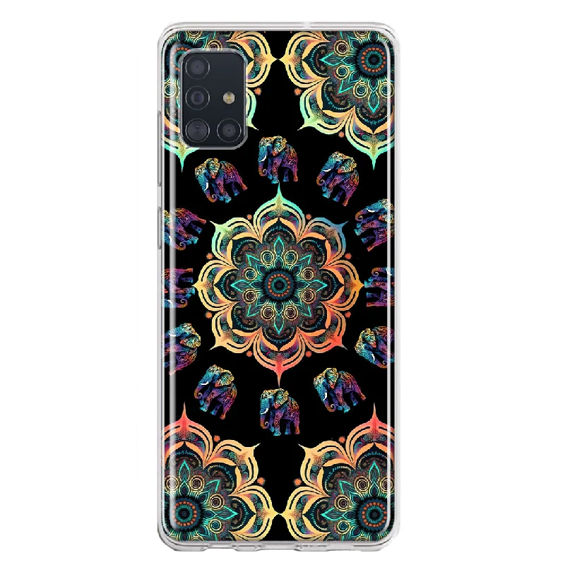 For Samsung Galaxy A51 Mandala Geometry Abstract Elephant Pattern Design Hybrid Protective Phone Case Cover