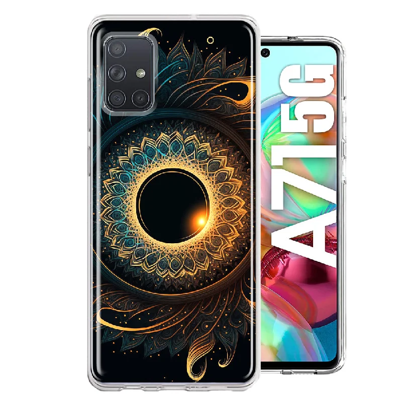 For Samsung Galaxy A71 4G Mandala Geometry Abstract Eclipse Pattern Design Hybrid Protective Phone Case Cover