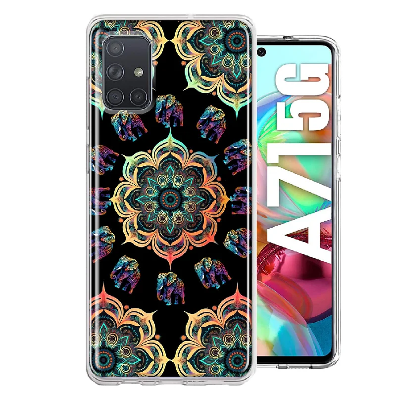 For Samsung Galaxy A71 4G Mandala Geometry Abstract Elephant Pattern Design Hybrid Protective Phone Case Cover