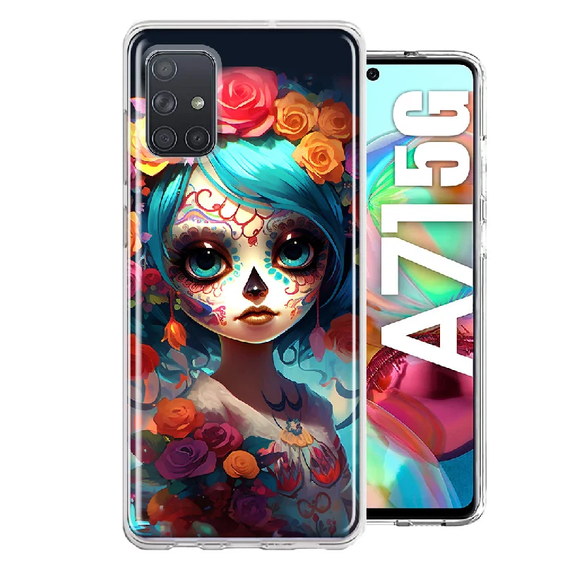 For Samsung Galaxy A71 5G Halloween Spooky Colorful Day of the Dead Skull Girl Design Hybrid Protective Phone Case Cover