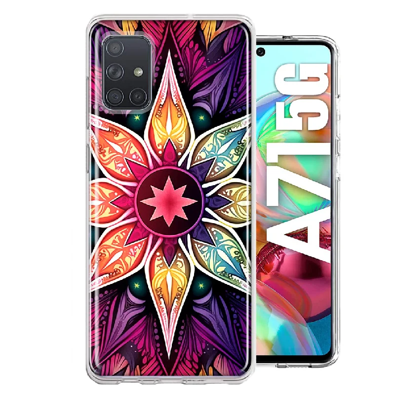 For Samsung Galaxy A71 5G Mandala Geometry Abstract Star Pattern Design Hybrid Protective Phone Case Cover