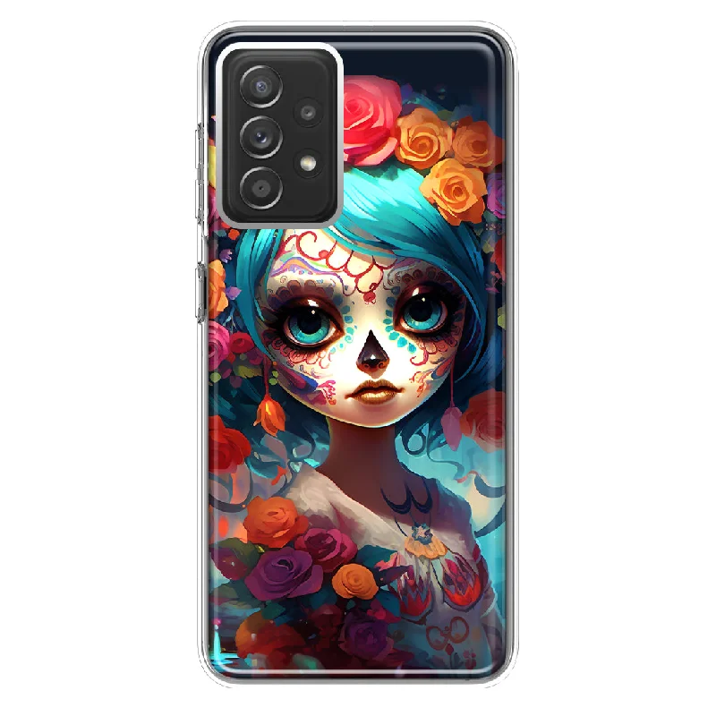 For Samsung Galaxy A72 Halloween Spooky Colorful Day of the Dead Skull Girl Design Hybrid Protective Phone Case Cover