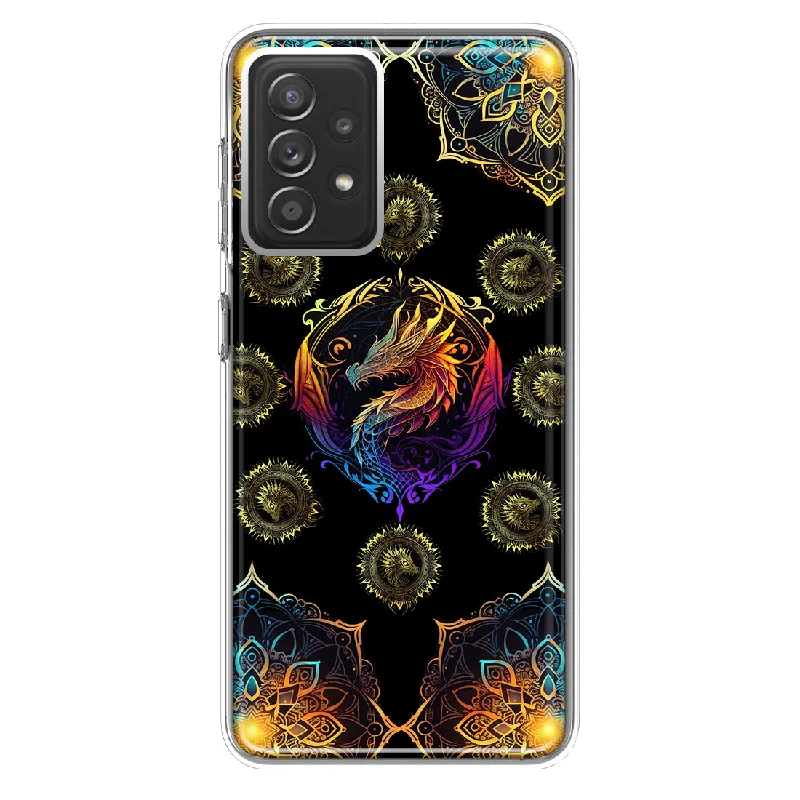 For Samsung Galaxy A72 Mandala Geometry Abstract Dragon Pattern Design Hybrid Protective Phone Case Cover