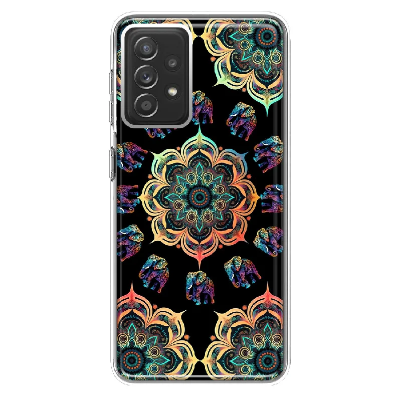 For Samsung Galaxy A72 Mandala Geometry Abstract Elephant Pattern Design Hybrid Protective Phone Case Cover