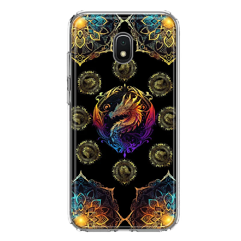 For Samsung Galaxy J3 Express/Prime 3/Amp Prime 3 Mandala Geometry Abstract Dragon Pattern Design Hybrid Protective Phone Case Cover