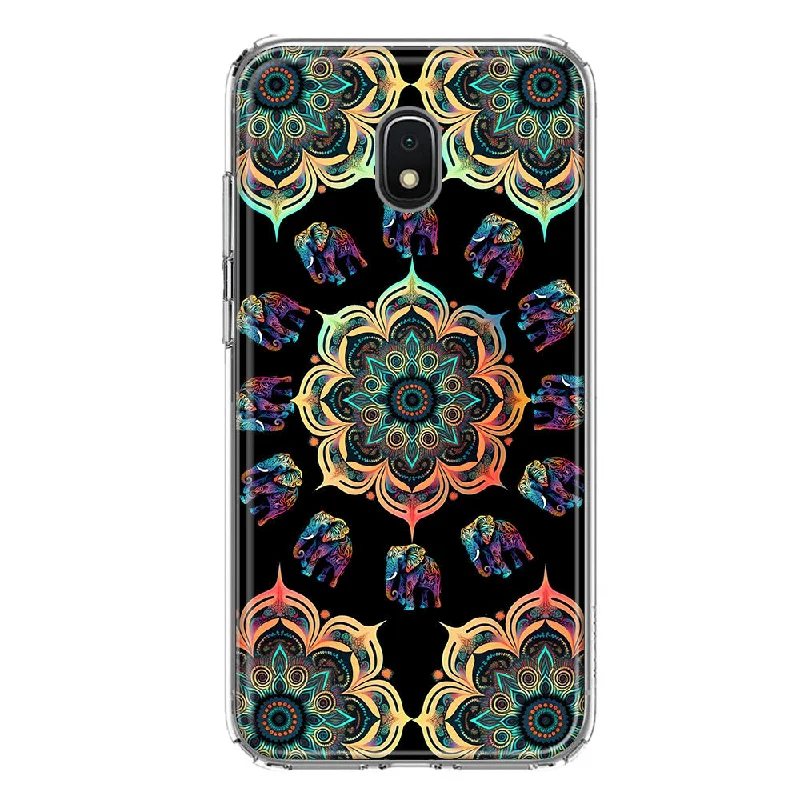 For Samsung Galaxy J3 Express/Prime 3/Amp Prime 3 Mandala Geometry Abstract Elephant Pattern Design Hybrid Protective Phone Case Cover