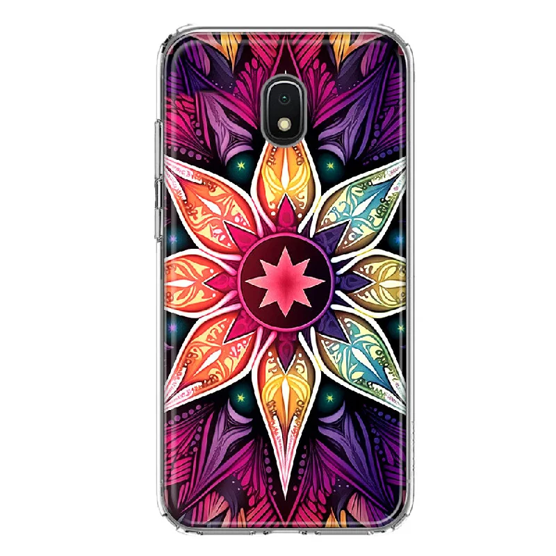 For Samsung Galaxy J3 Express/Prime 3/Amp Prime 3 Mandala Geometry Abstract Star Pattern Design Hybrid Protective Phone Case Cover