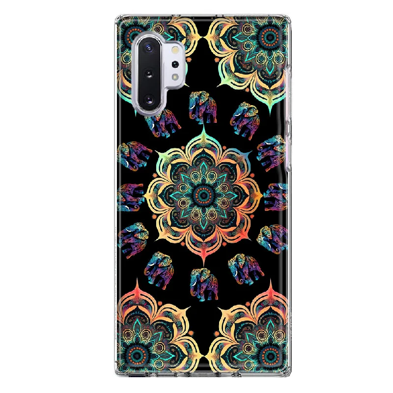 For Samsung Galaxy Note 10 Mandala Geometry Abstract Elephant Pattern Design Hybrid Protective Phone Case Cover