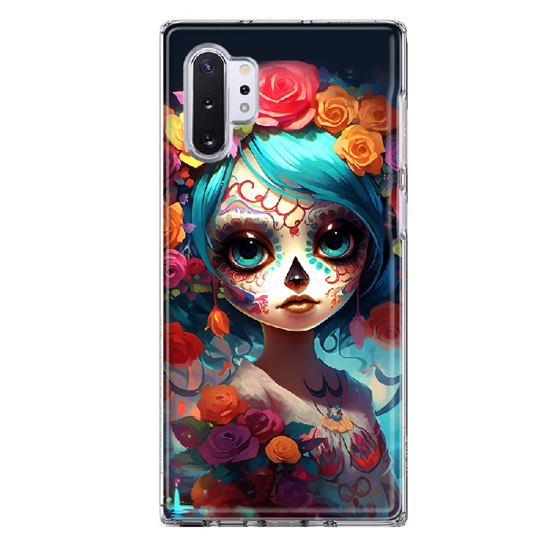 For Samsung Galaxy Note 10 Plus Halloween Spooky Colorful Day of the Dead Skull Girl Design Hybrid Protective Phone Case Cover