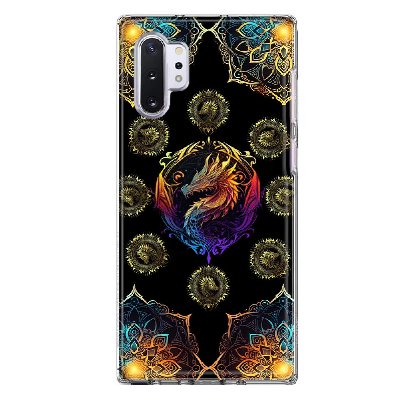 For Samsung Galaxy Note 10 Plus Mandala Geometry Abstract Dragon Pattern Design Hybrid Protective Phone Case Cover