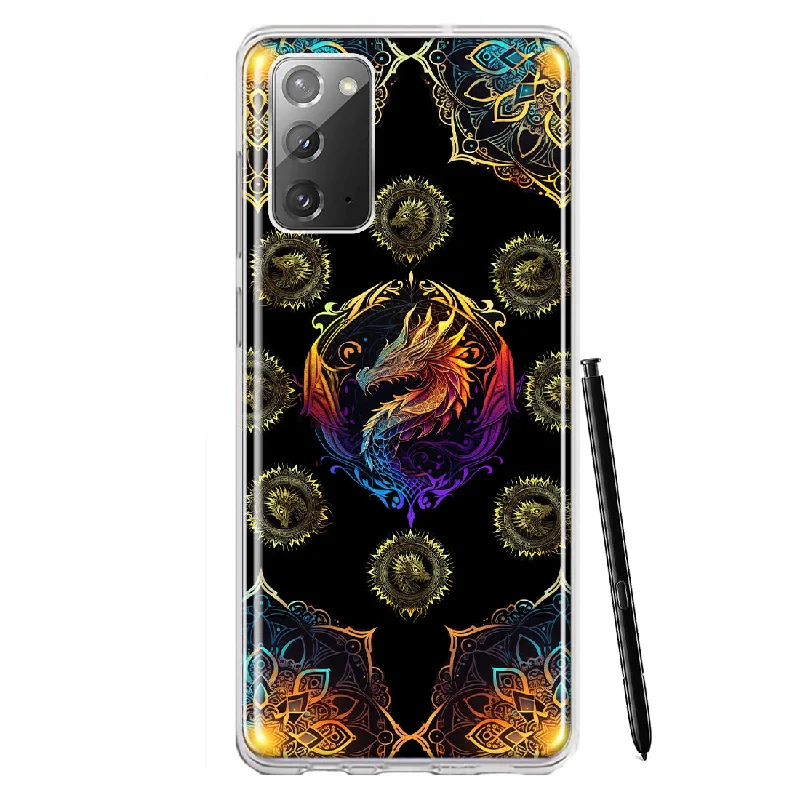 For Samsung Galaxy Note 20 Mandala Geometry Abstract Dragon Pattern Design Hybrid Protective Phone Case Cover