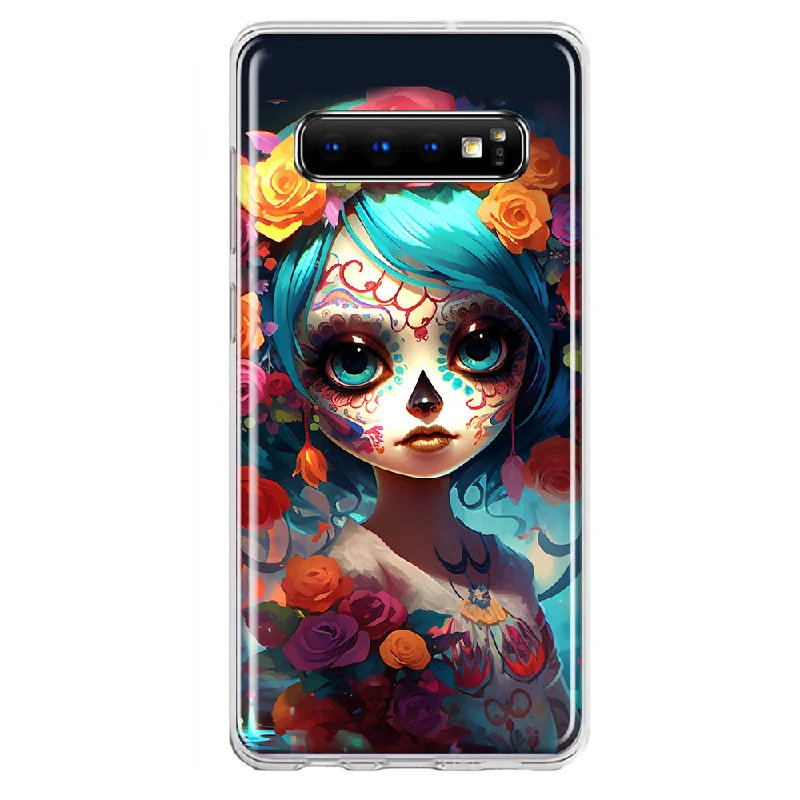 For Samsung Galaxy S10 Halloween Spooky Colorful Day of the Dead Skull Girl Design Hybrid Protective Phone Case Cover