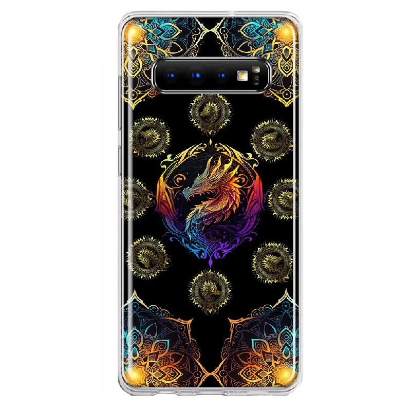 For Samsung Galaxy S10 Mandala Geometry Abstract Dragon Pattern Design Hybrid Protective Phone Case Cover