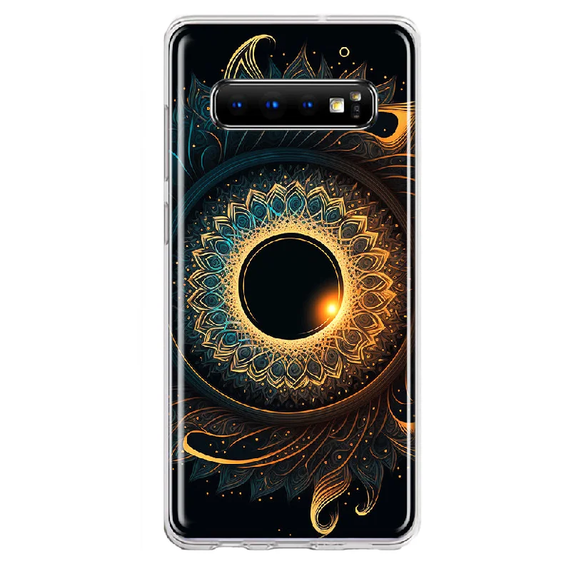 For Samsung Galaxy S10 Plus Mandala Geometry Abstract Eclipse Pattern Design Hybrid Protective Phone Case Cover