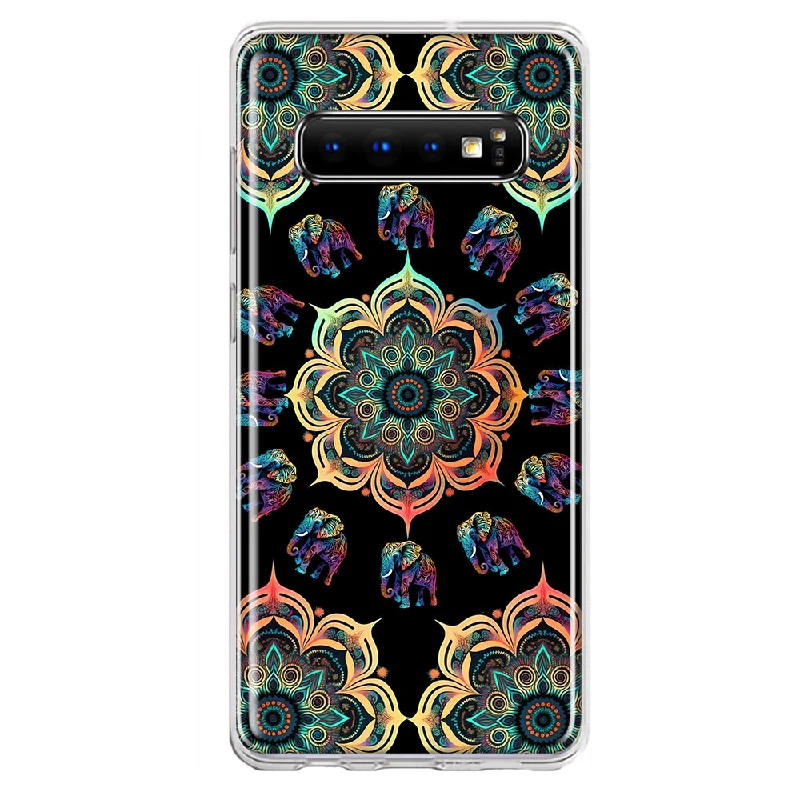 For Samsung Galaxy S10 Plus Mandala Geometry Abstract Elephant Pattern Design Hybrid Protective Phone Case Cover