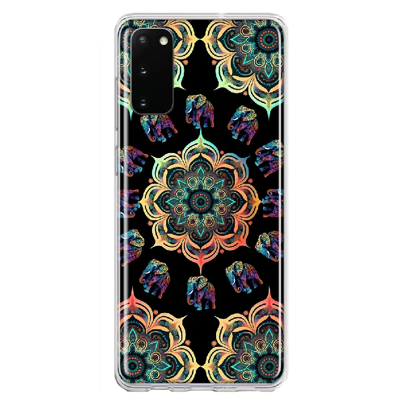 For Samsung Galaxy S20 Mandala Geometry Abstract Elephant Pattern Design Hybrid Protective Phone Case Cover